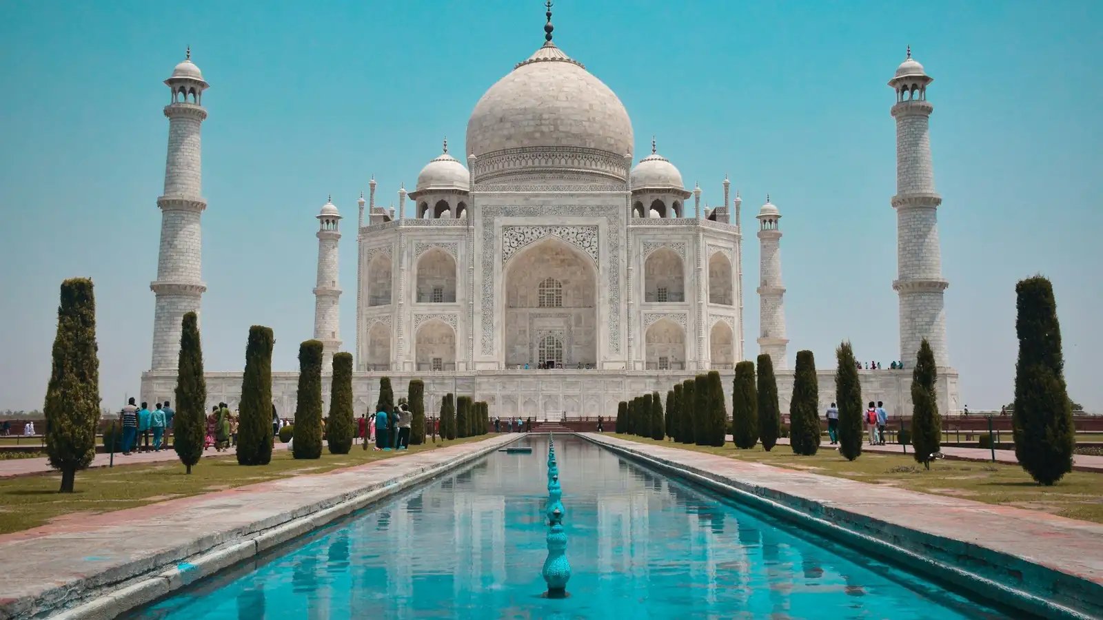 The Taj Mahal, Agra, seen along its reflecting pool